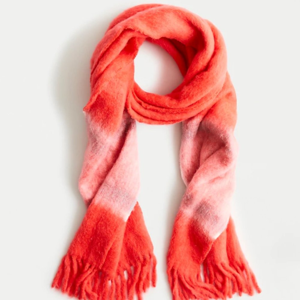 NWT $75  J.Crew Fuzzy Fringe Watercolor Scarf